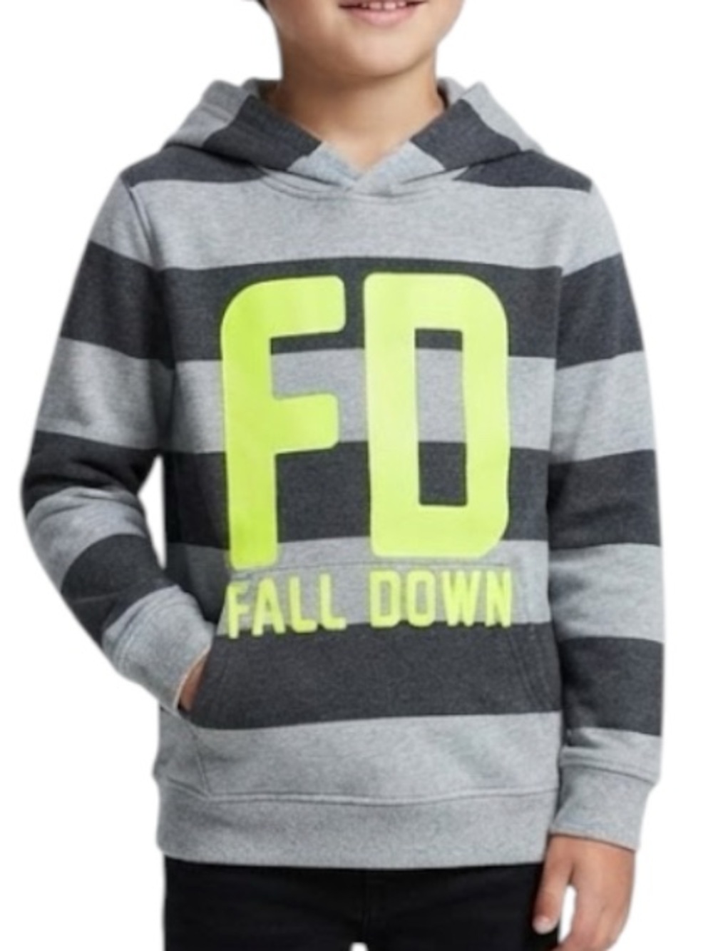 ZARA Kids Streetwear Grunge Grey Stripe Fall-Down Hoodie 7Y